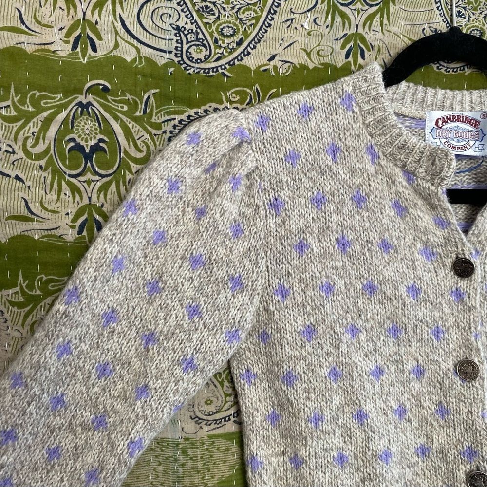 Vintage 80's Cambridge Dry Goods Gray Wool Blend Grandma Cardigan Size Small - Picture 7 of 13